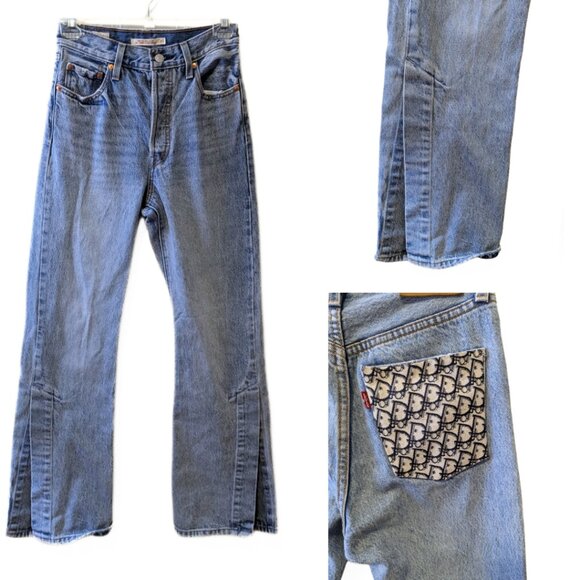 Levi's Ribcage Split Flare Jeans Embroidered Pocket High Waisted Button Fly - 25 - Picture 1 of 10